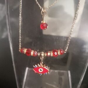Evil Eye Pendant Necklace with Red Accents